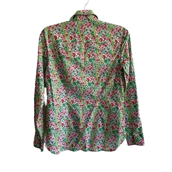 Liberty ART FABRIC Cotton Floral Print Button Front Shirt Blouse White Green S - Picture 2 of 7
